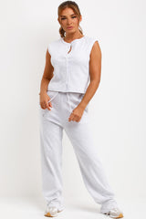 button up sleeveless top and trousers two piece co ord set womens uk 