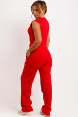 button up sleeveless top and trousers two piece co ord womens airport outfit set styledup