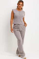 zara womens button up sleeveless top and trousers two piece co ord airport outfit set styledup