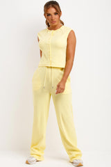 button up sleeveless top and trousers two piece co ord set womens uk 