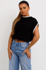 crop knitted jumper with contrast edges
