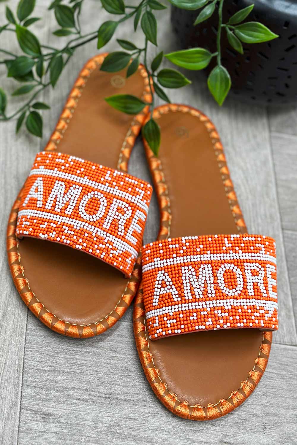 amore beaded slider sandals womens