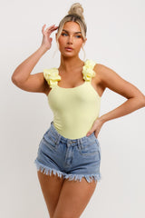 ruffle ruched bodysuit top yellow