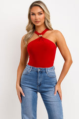 gold buckle halter neck going out white bodysuit top christmas party outfit styledup 