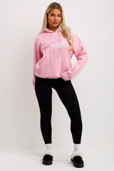 womens pink hoodie with montmartre paris embroidery