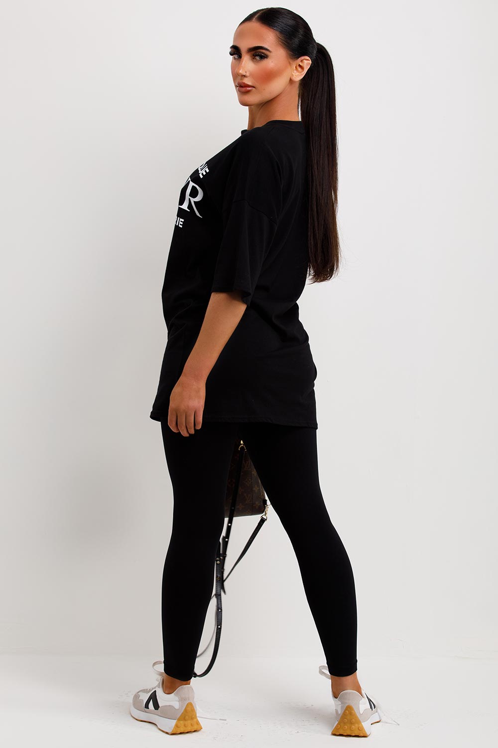 womens black t shirt with reveur print