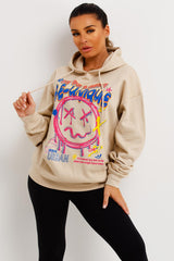 beige oversized hoodie with be unique print