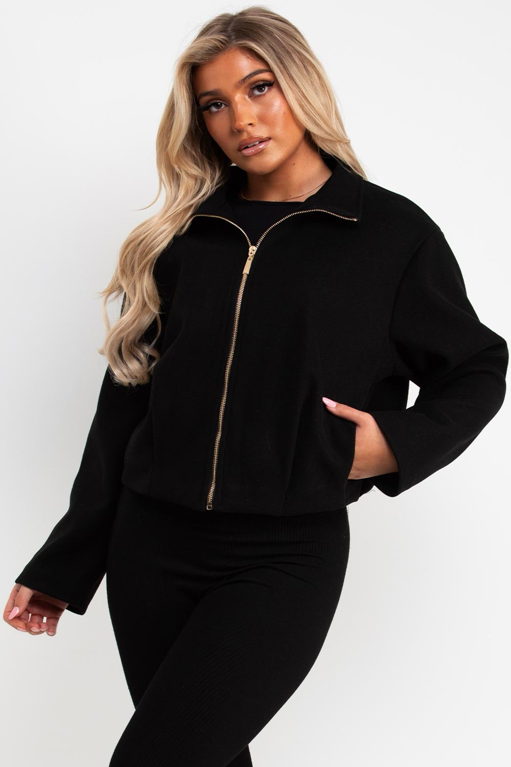 zara womens high neck black bomber jacket funnel neck styledup uk