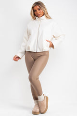 womens high collar funnel neck long sleeve soft bomber jacket styledup uk