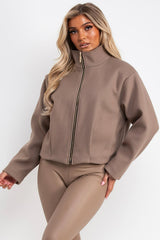 zara womens high neck taupe bomber jacket funnel neck styledup uk