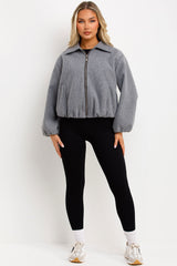 grey puffed bomber jacket zara womens uk sale