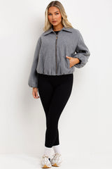 zara womens grey bomber jacket with collar and double welt pockets zip up outerwear styledup