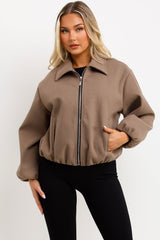 womens zara puffed bomber jacket with double welt pockets styledup outerwear 