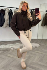 womens funnel neck soft bomber jacket with drawstring hem styledup uk