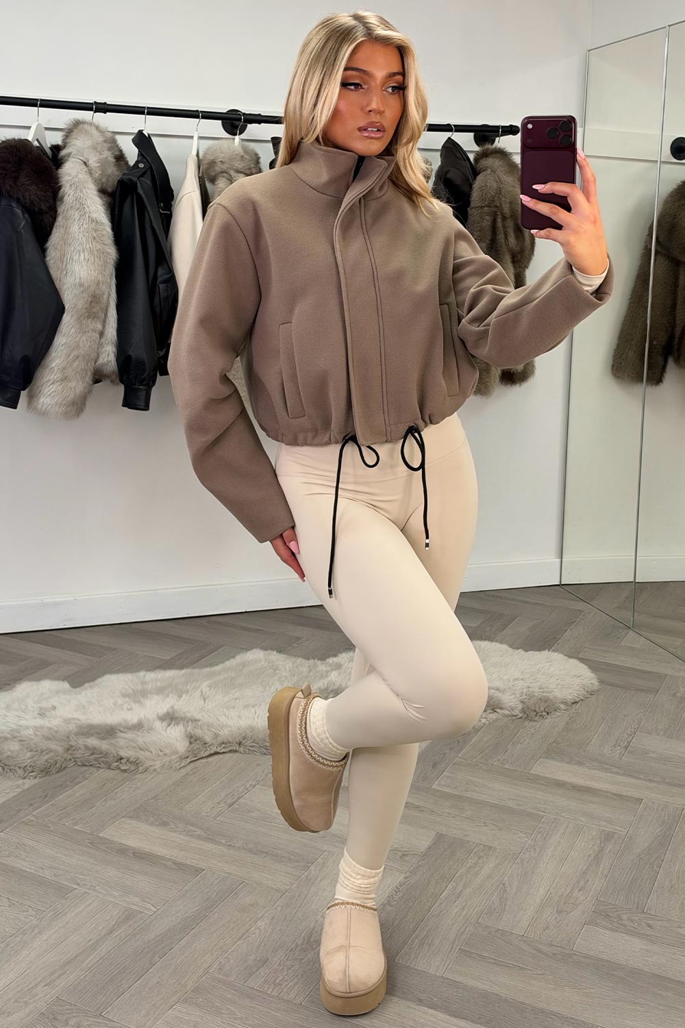 womens funnel neck soft bomber jacket with drawstring hem styledup uk