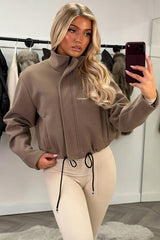 drawstring hem soft bomber jacket taupe styledup uk