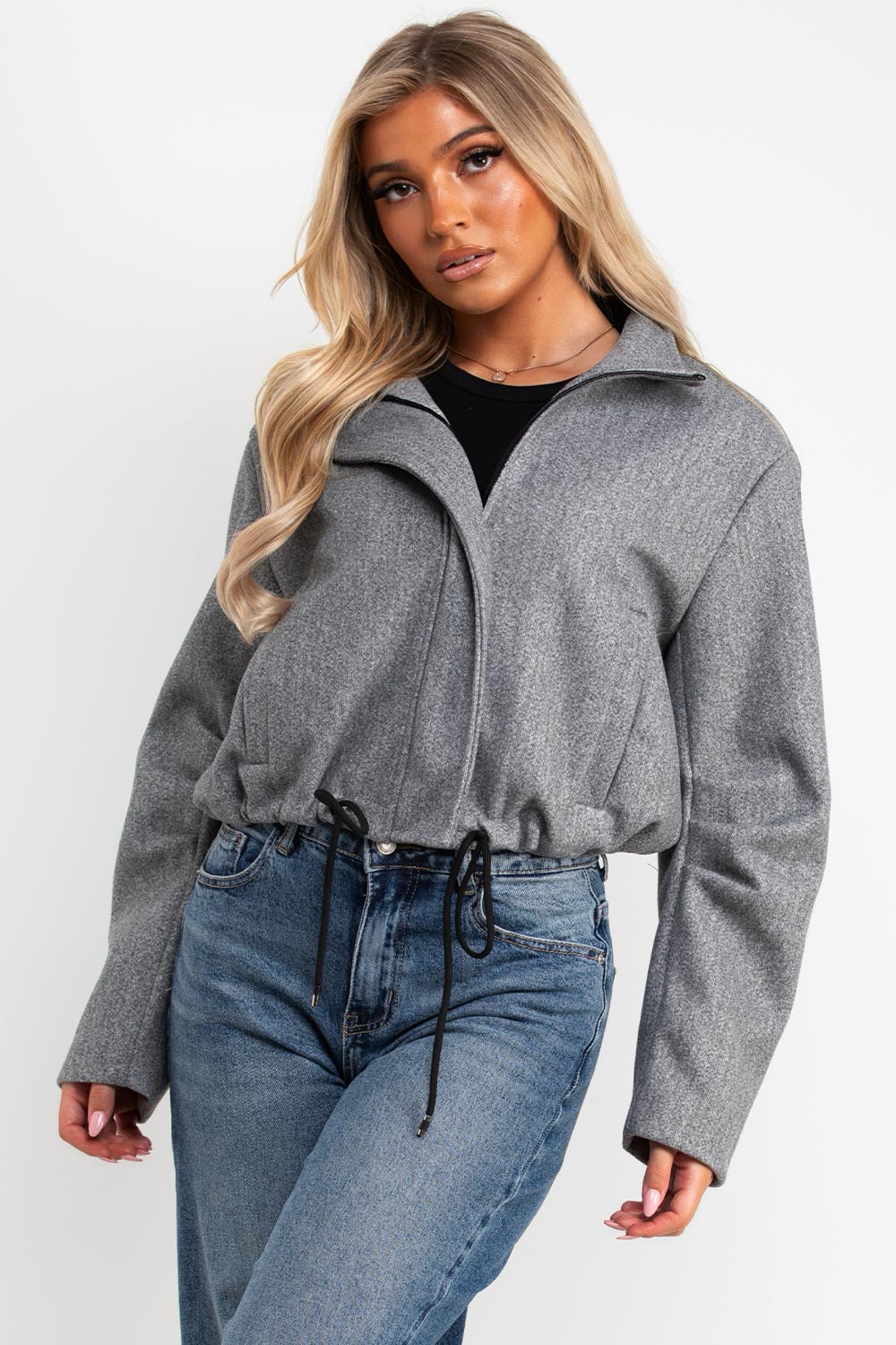grey bomber jacket with funnel neck zara womens uk