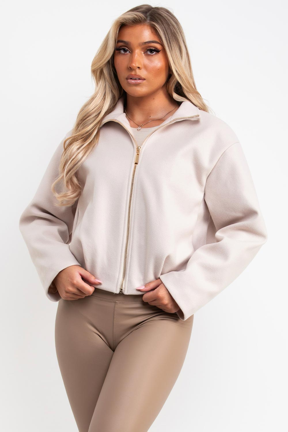 womens zara beige soft bomber jacket uk