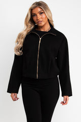 zara womens black bomber jacket with high collar styledup uk