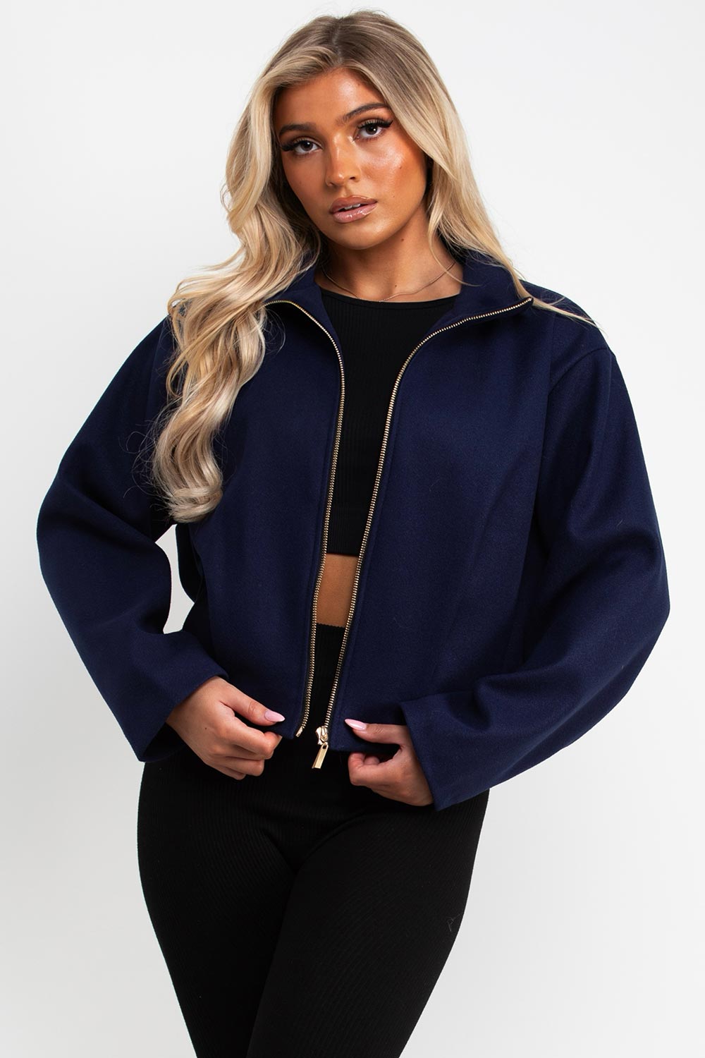 navy bomber jacket with funnel neck zara womens uk