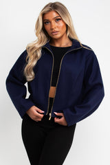 navy bomber jacket with funnel neck zara womens uk