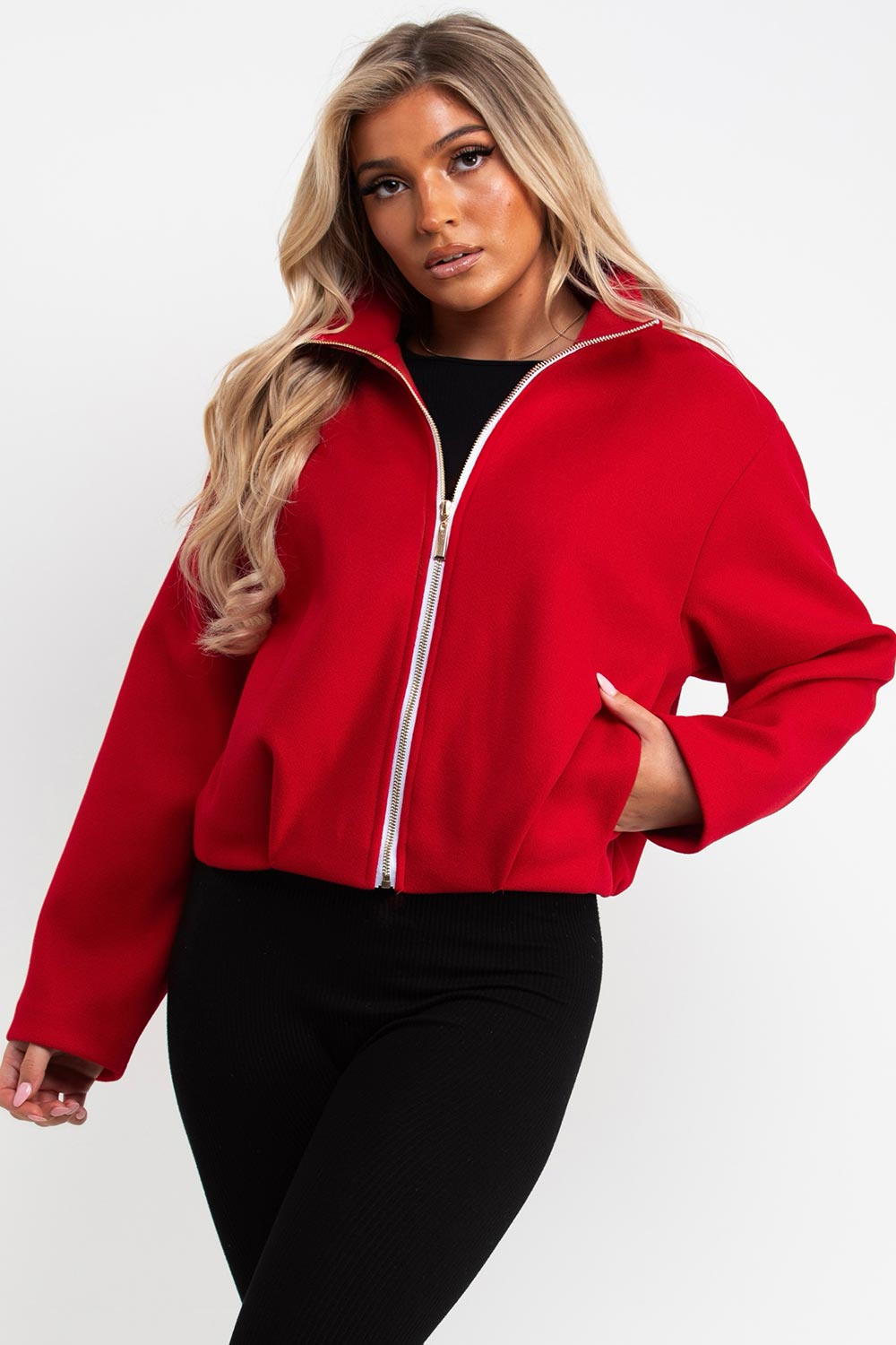 soft bomber jacket with high collar funnel neck styledup uk