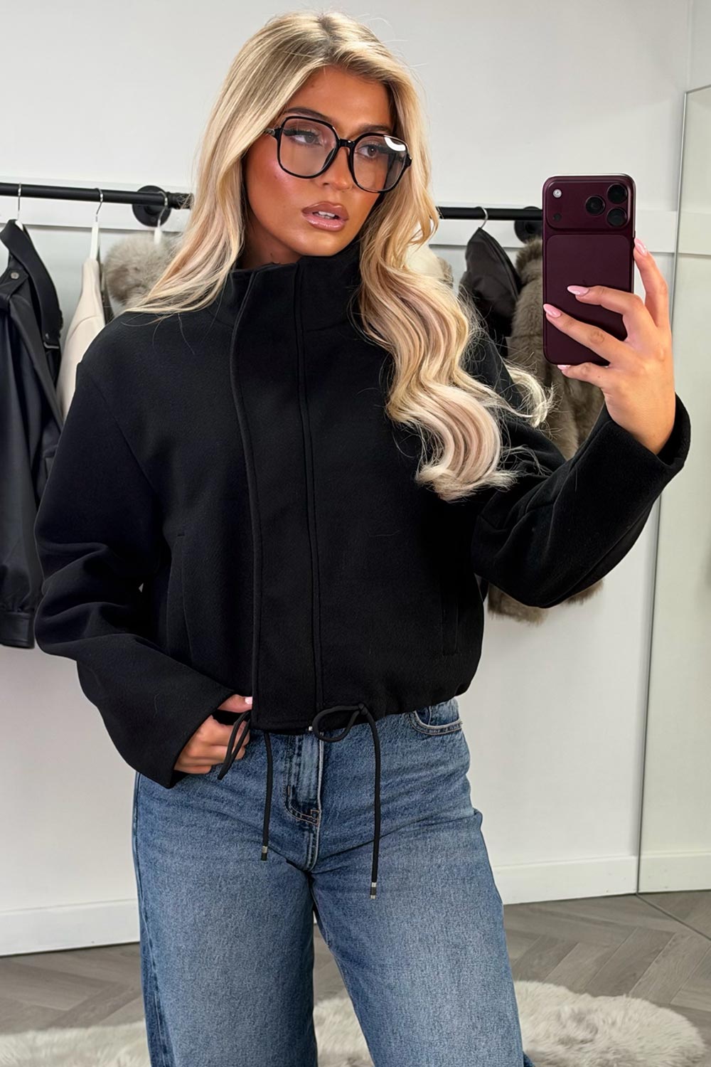 womens funnel neck soft bomber jacket with drawstring hem styledup uk