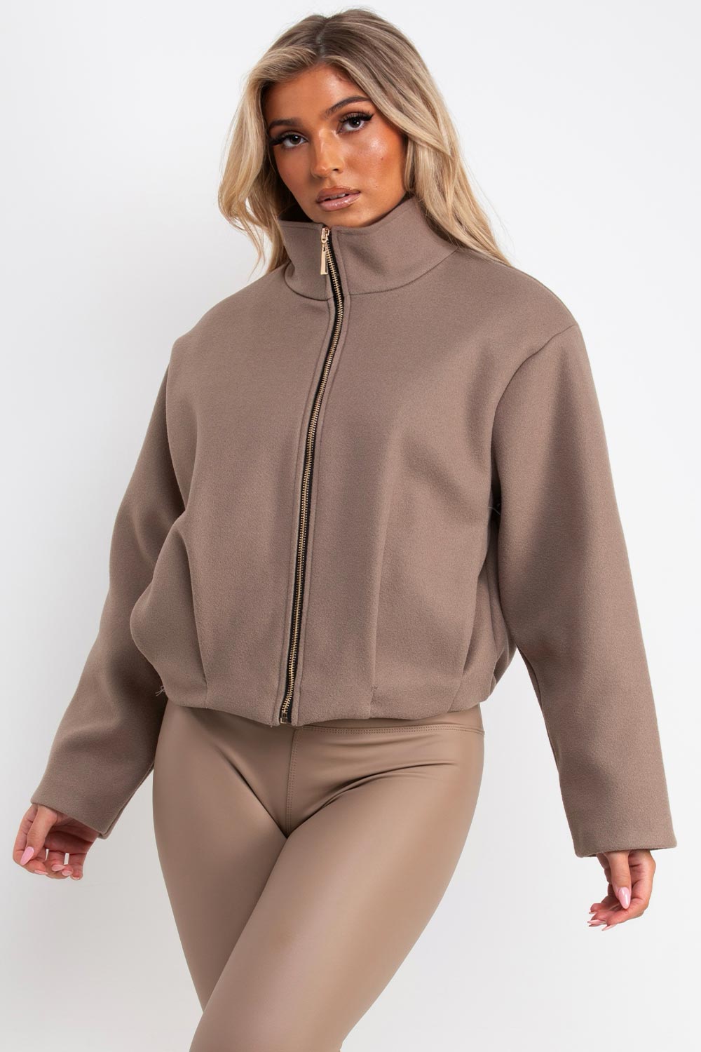 womens zara taupe soft bomber jacket uk