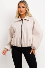zara womens puffed bomber jacket beige styledup
