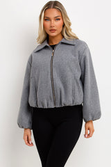 puffed bomber jacket with lapel collar double welt pockets zara womens