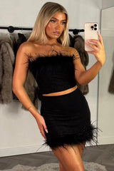 faux fur trim sparkly mini skirt and crop top co ord set styledup uk