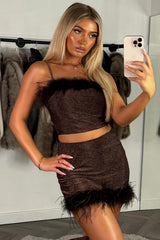 mini skirt with faux fur trim and crop top co ord set styledup uk
