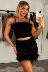 fur trim mini skirt and fur trim crop top two piece co ord set festival rave outfit for night out styledup uk