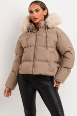 womens padded puffer jacket with big faux fur hood canada goose uk