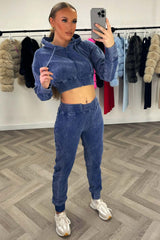 womens stonewashed zip front crop tracksuit