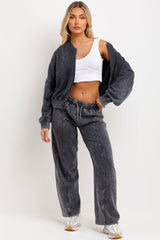 zara womens bomber sweatshirt and straight leg joggers two piece loungewear set tracksuit faded stonewashed