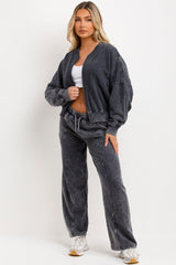 zara womens stone washed bomber sweatshirt and straight leg joggers lounge set tracksuit