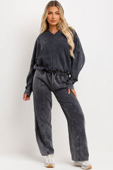 womens bomber jacket with zip and straight leg joggers tracksuit set loungewear co ord stonewashed