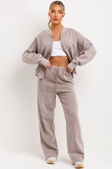 womens zara bomber sweatshirt and straight leg joggers loungewear set