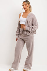 drop shoulder bomber sweatshirt with zip and straight leg joggers loungewear set zara womens tracksuit