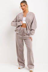 stone washed womens zara bomber sweatshirt and straight leg joggers loungewear set faded