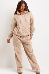 womens distressed cross hoodie and joggers tracksuit loungewear co ord set styledup