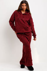 womens distressed cross hoodie and joggers tracksuit loungewear co ord set styledup