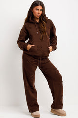 womens oversized hoodie and joggers tracksuit set with distressed cross detail