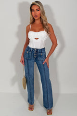 womens jeans with gold buttons and seam detail zara uk 