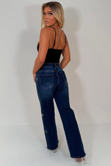 denim blue high waist wide leg jeans with diamante rhinestones night out christmas party outfit styledup