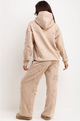 womens distressed cross hoodie and joggers set loungewear styled up