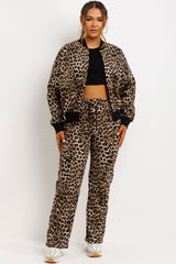 leopard print drop shoulder bomber sweatshirt with zip and straight leg joggers loungewear set zara womens tracksuit