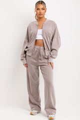 zara womens stonewashed faded bomber jacket with zip and straight leg joggers tracksuit set