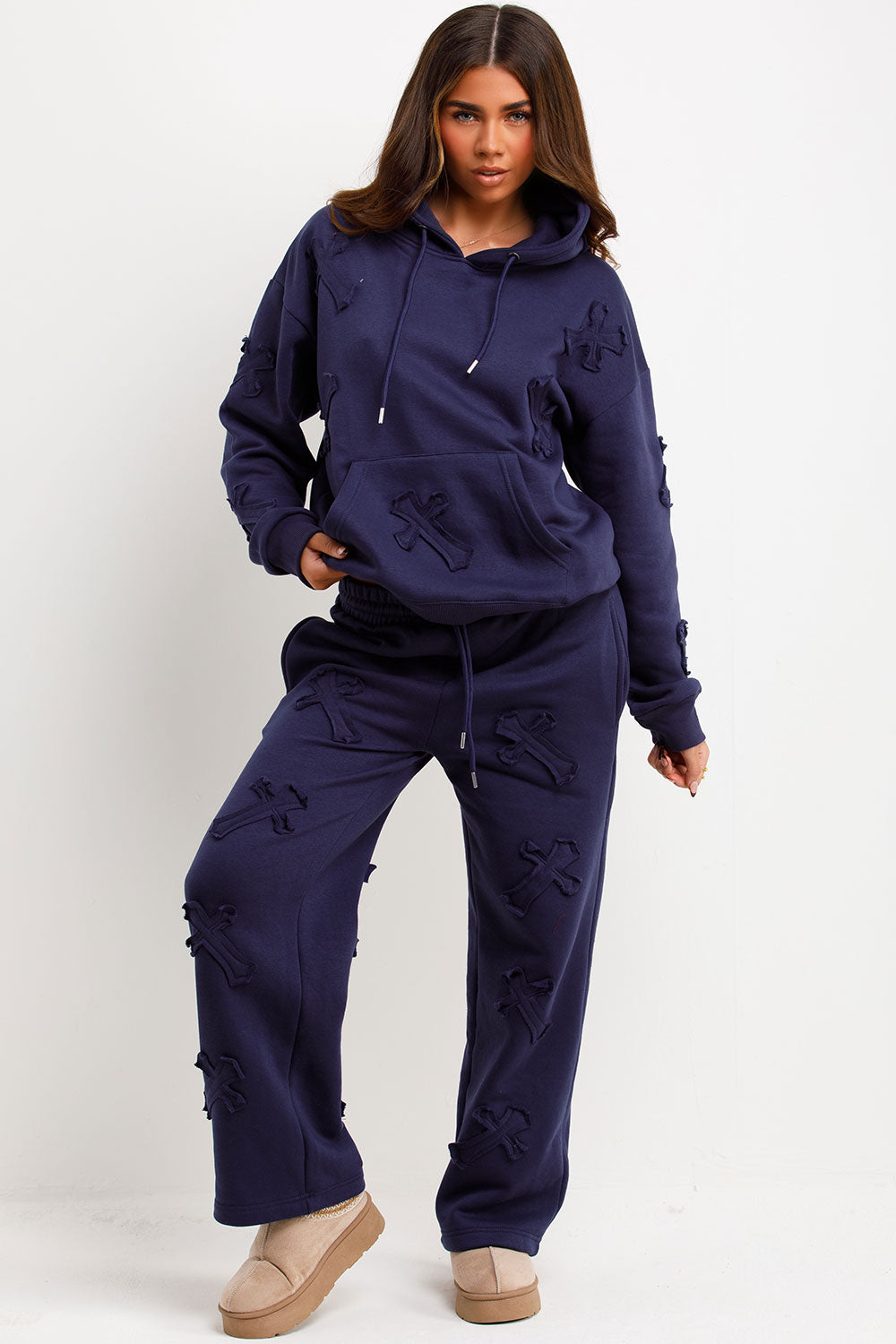 Tracksuit Oversized Hoodie Set Women's Cross Patch Hoodie And